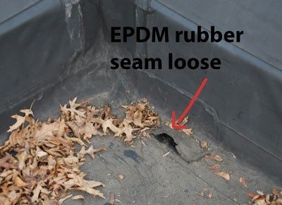 Flat roof EPDM rubber seam loose - Rubber Roof Repair - EPDM-Rubber Seam Failure