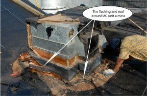 Flat Roof - Air conditioning - Cleaning flashing for rubber membrane installation