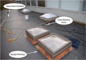 Flat Roof Skylight Flashing - Peel and Stick Rubber Membrane is Installed