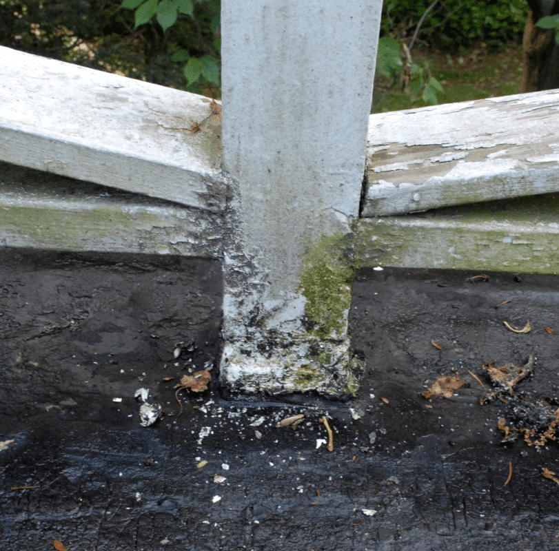 Post Railings on a flat roof were not flashed properly