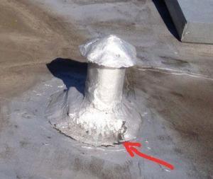 Flat Roof Repair - Vent Pipe Flashing - Florida - Always check for the vent pipe flashing. Most of the time it is just tar or caulking that prevents it from causing a leak.