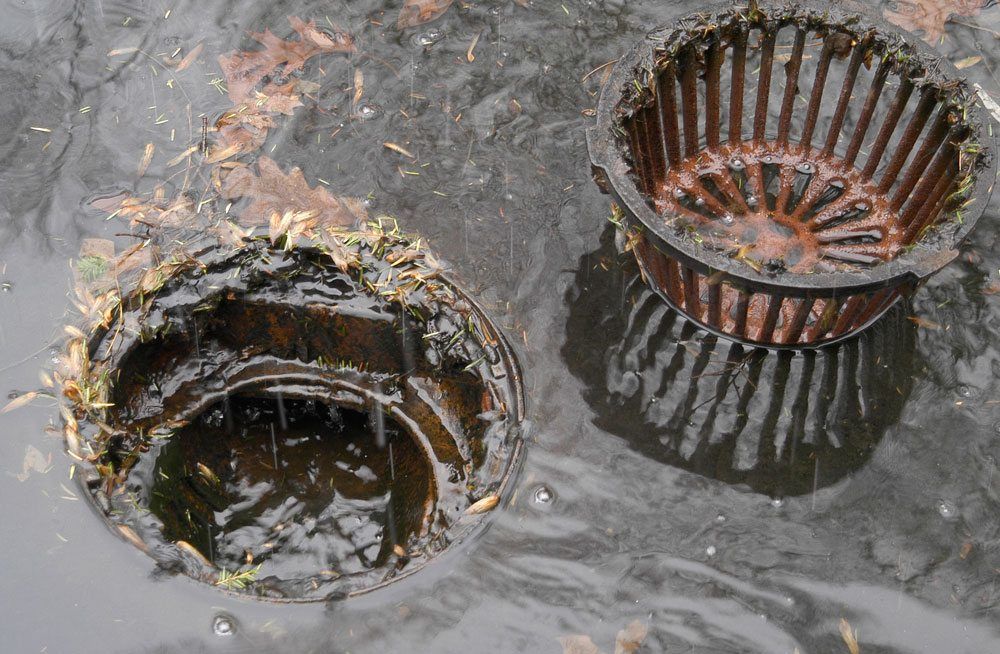 Remove the strainer to wash the debris down the drain. Do not allow twigs and large objects to flow down the drain.