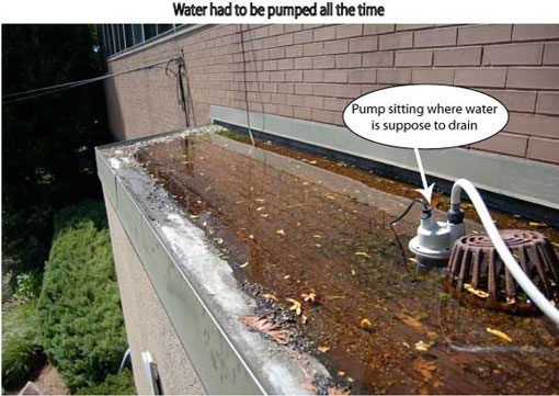 Flat roof repair - Scuppers on flat roofs - Someone installed a pump to drain the water from roof. After installing a roof we added scuppers